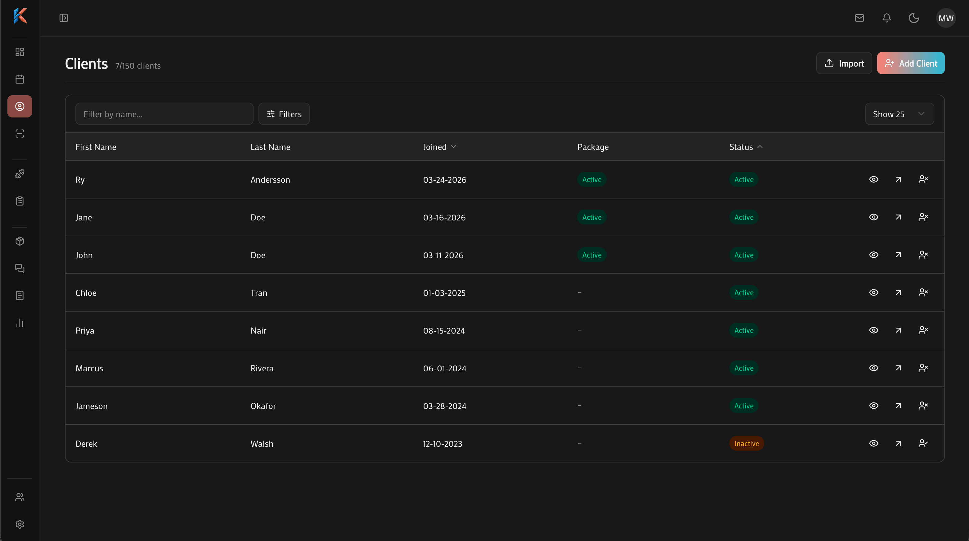 Clients table overview