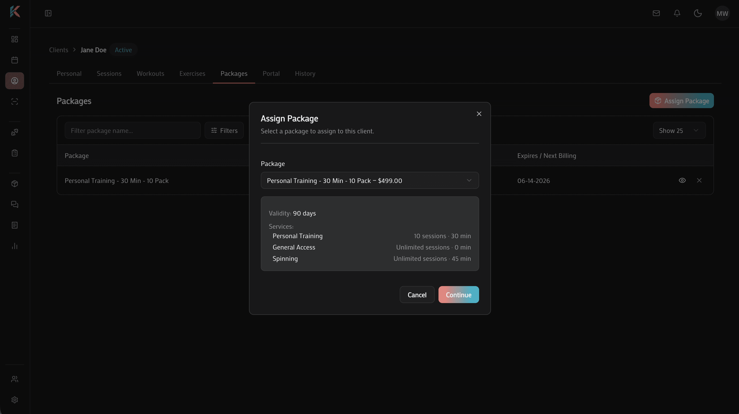 Assign package to client